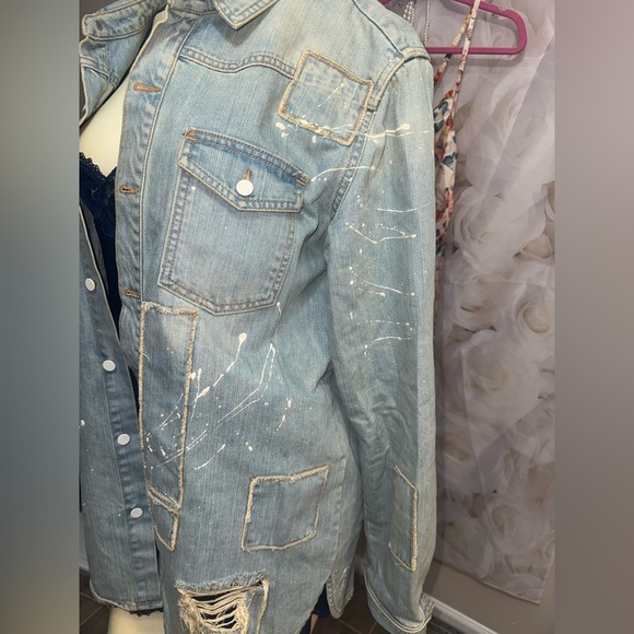 Men's OFF WHITE Logo Damaged light Denim Shirt/Light Jacket Size Large - Picture 4 of 15